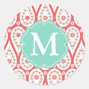 Adesivo O moderno legante Damask Coral Paisley personaliza