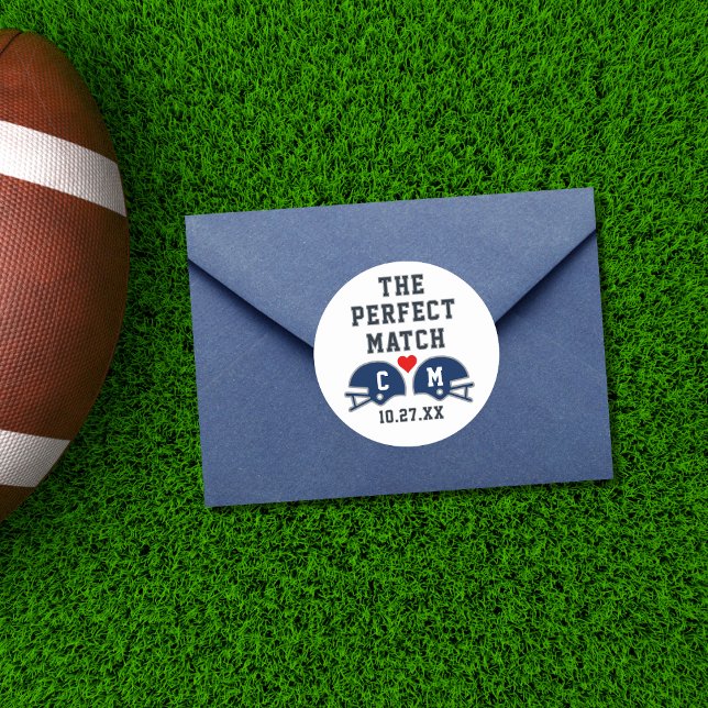 Adesivo O Monograma do Casamento de Futebol de Combate Per (Top view stadium romance football wedding monogram envelope seal sticker
)