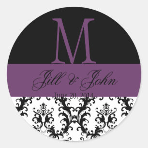 Adesivo O monograma do casamento nomeia o roxo do preto do