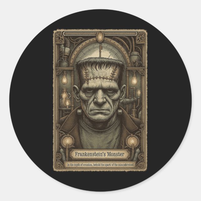 Adesivo O Monstro Frankenstein Vintage Halloween Tarot C (Frente)