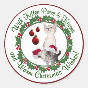 Adesivo O Natal do gatinho deseja em volta dos selos