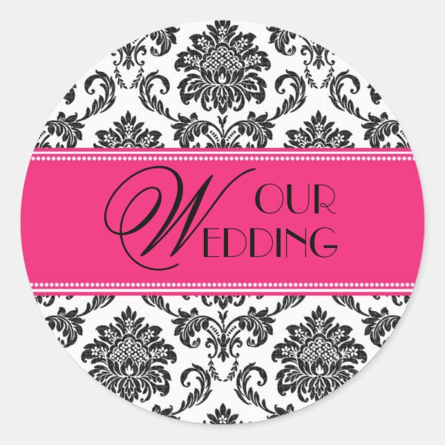 Adesivo O nosso casamento Fuchsia Orange Damask Sticker (Frente)
