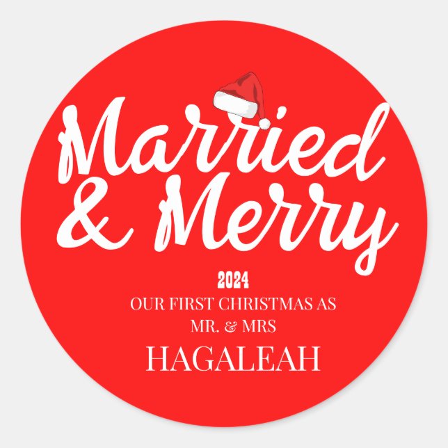 Adesivo O nosso primeiro Natal, Sr. e Sra. Newlywn Feliz (Frente)