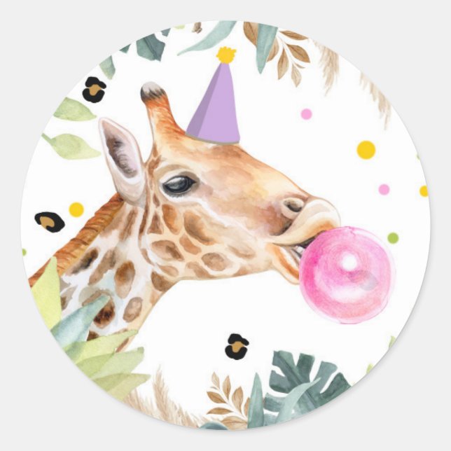 Adesivo O Partido Giraffe Safari Animal Birthday Favorece  (Frente)