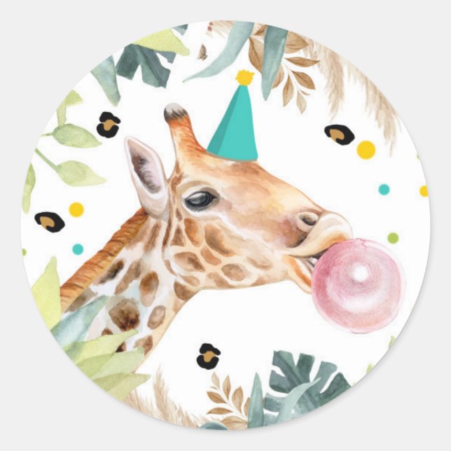 Adesivo O Partido Giraffe Safari Animal Birthday Favorece  (Frente)