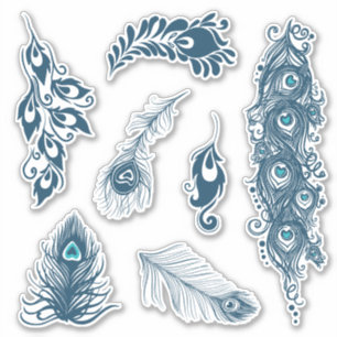 Adesivo O pavão estilizado do Peafowl azul empluma-se o