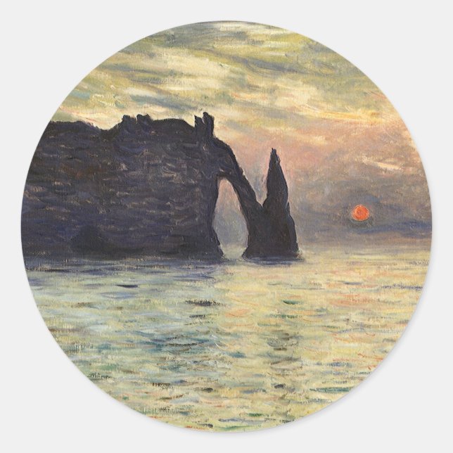 Adesivo O Penhasco Etretat, Pôr do Sol por Claude Monet (Frente)