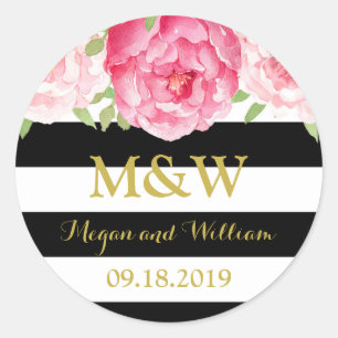 Adesivo O preto listra o Tag floral do favor do casamento