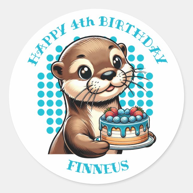 Adesivo O Primeiro Aniversário do Otter Themed Boy persona (Frente)