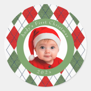 Adesivo O primeiro palito vermelho de Natal do bebê