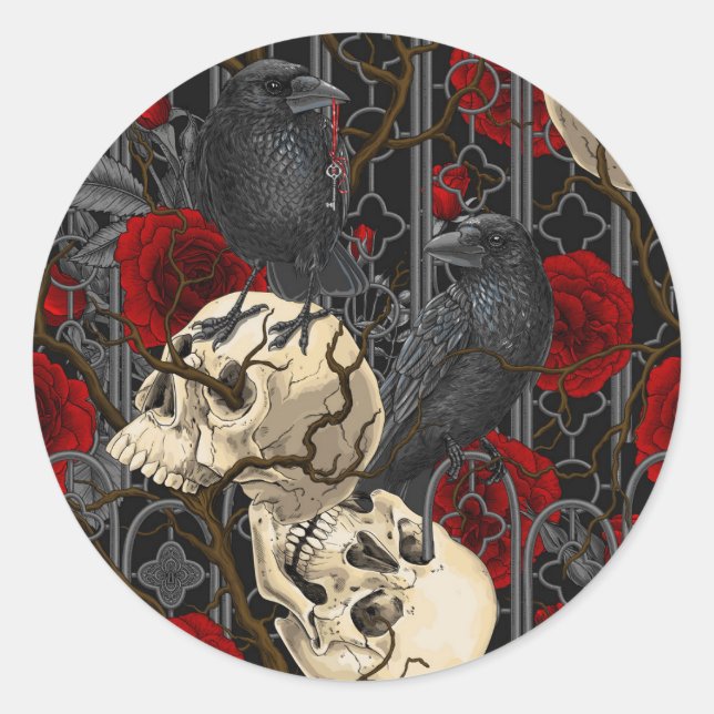 Adesivo O segredo do Raven. Ilustração gótica escura e san (Frente)