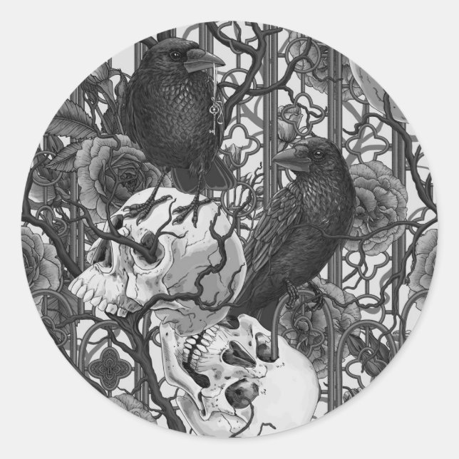 Adesivo O segredo do Raven. Ilustração gótica escura e san (Frente)