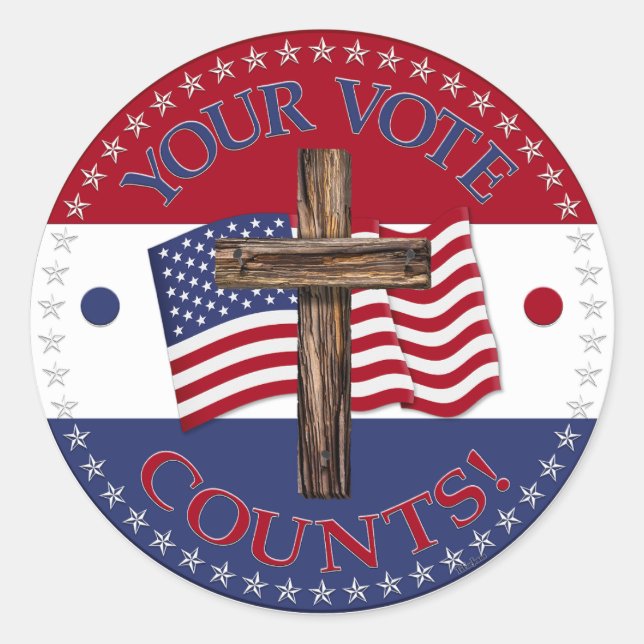 Adesivo O seu voto conta com o sinalizador Cross e USA (Frente)