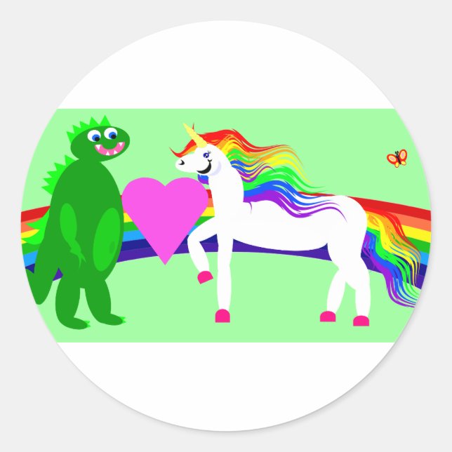 Adesivo O Unicórnio vê o dinossauro (Frente)