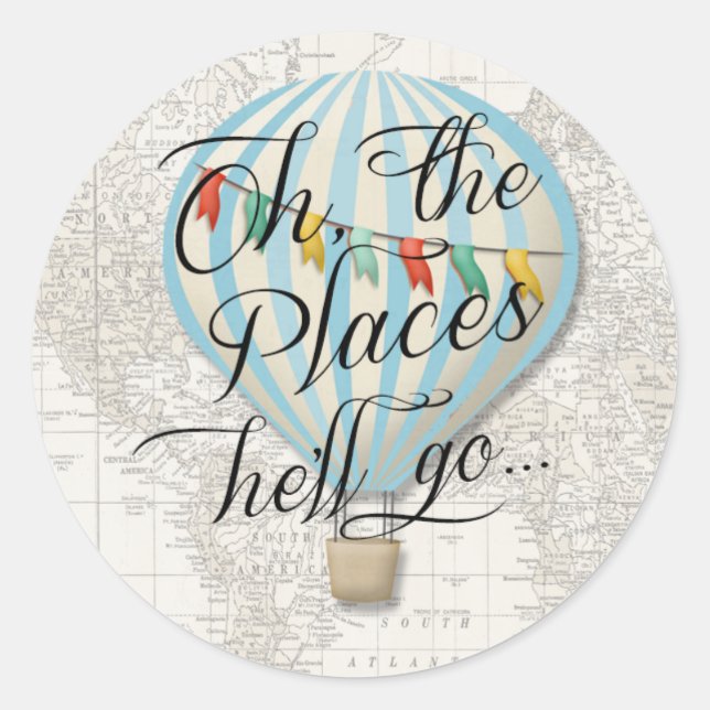 Adesivo O Vinheta do Balão de Ar Quente Mapeia os Lugares  (Frente)