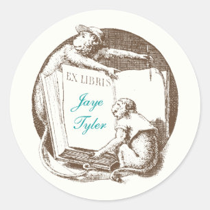 Adesivo O vintage ex de Libris Monkeys o Bookplate