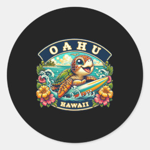 Adesivo Oahu Havaí Tartaruga Marinha Fofa Surfando