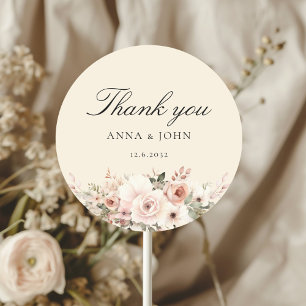 Adesivo Obrigada! Elegante, bege, pastel, flor, casamento