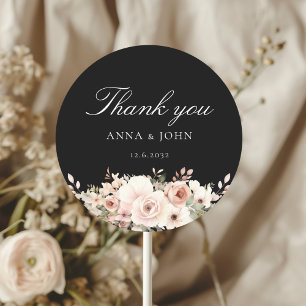Adesivo Obrigada! Elegante, preto, pastel, flor, casamento