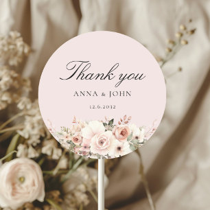 Adesivo Obrigada! Elegante, rosa, pastel, flor, casamento