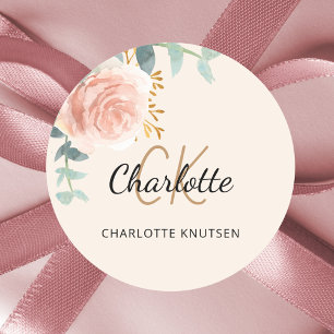 Adesivo Obrigada floral de eucalipto em creme dourado rosa