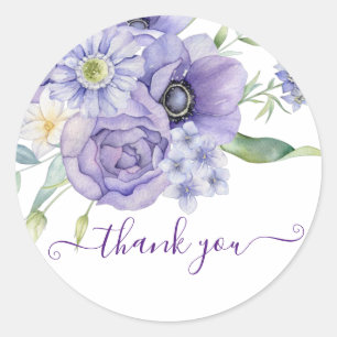 Adesivo Obrigada floral violeta em aquarela