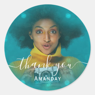 Adesivo Obrigada Foto Rosa Festa de Aniversário Menina Azu