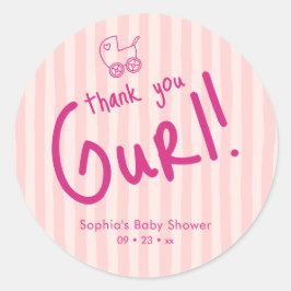 Adesivo Obrigada Gurl Pink Stripe Menina Chá de Bebê