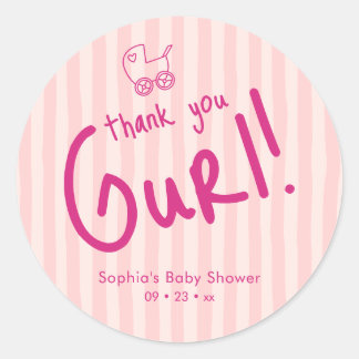 Adesivo Obrigada Gurl Pink Stripe Menina Chá de Bebê