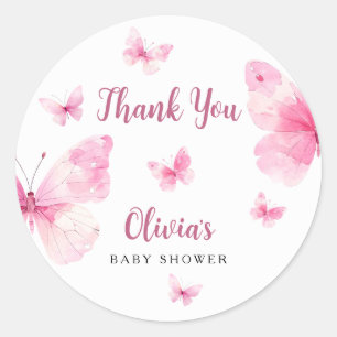 Adesivo Obrigada pelo Chá de Bebê da Borboleta Rosa