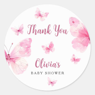 Adesivo Obrigada pelo Chá de Bebê da Borboleta Rosa