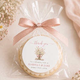 Adesivo Obrigada pelo Chá de Bebê Floral Boho Rosa Empoeir