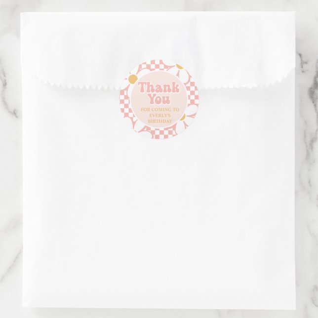 Adesivo Obrigada retro Pink Daisy Checker (Bolsa)