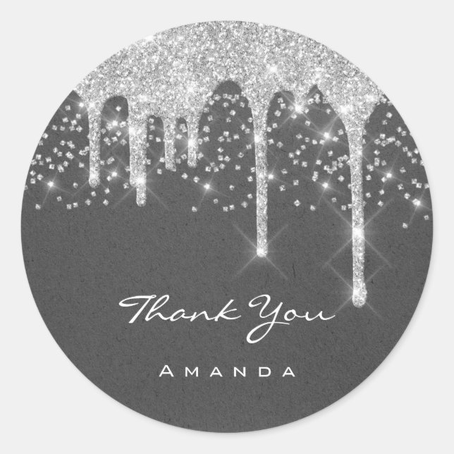 Adesivo Obrigado 16º Casamento Civil Cinza Kraft Drips (Frente)