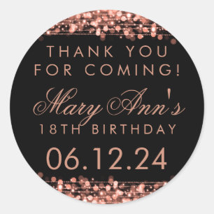 Adesivo Obrigado, 18ª Festa de aniversário Sparkles Rosa, 