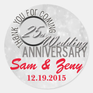 Adesivo Obrigado 25 Casamento de Aniversário Favor Sticker