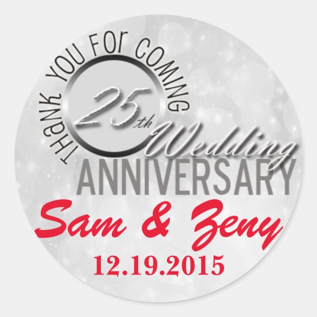 Adesivo Obrigado 25 Casamento de Aniversário Favor Sticker (Frente)