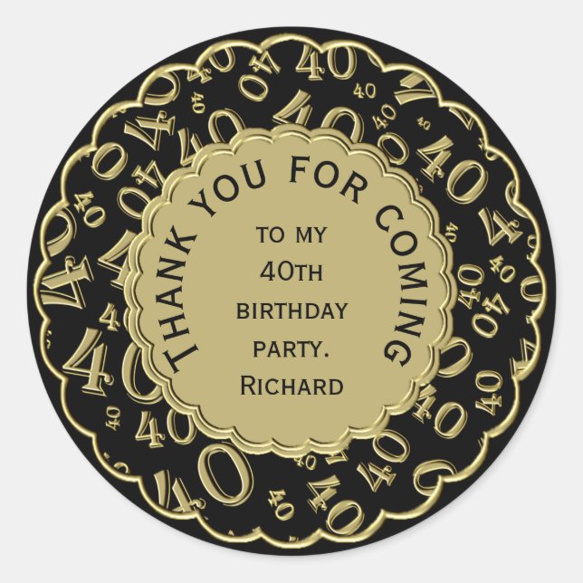Adesivo Obrigado 40 Padrão Numérico Preto e Dourado (Frente)