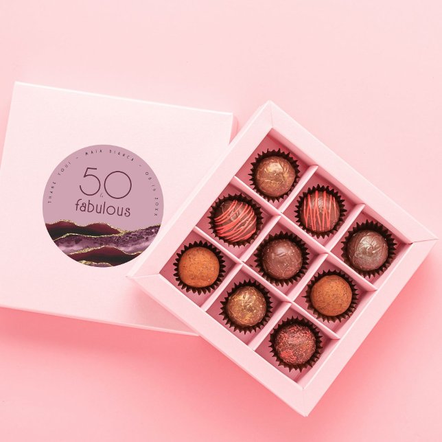 Adesivo Obrigado 50º Aniversário Burgundy Agate Rosa (Criador carregado)