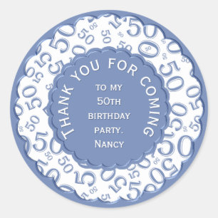 Adesivo Obrigado 50th azul e branco do teste padrão do