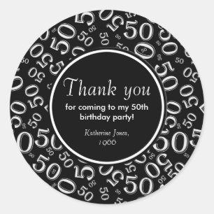 Adesivo Obrigado: 50th festa de aniversário preto e branc