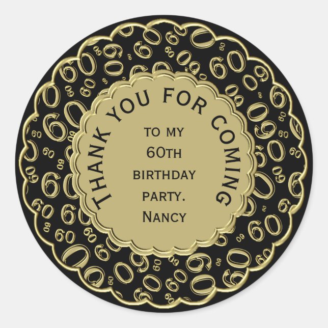 Adesivo Obrigado 60º Aniversário Padrão Preto/Dourado (Frente)