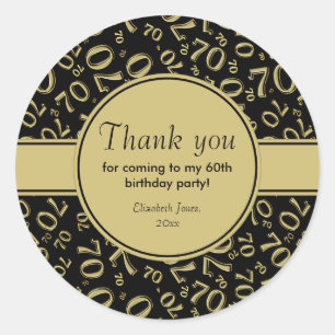 Adesivo Obrigado 60th ouro/preto do teste padrão do número