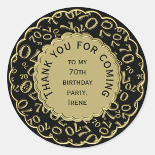 Adesivo Obrigado 70 Birthday Black e Dourado Tema