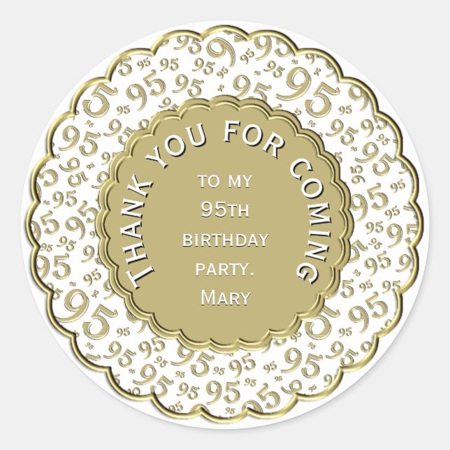 Adesivo Obrigado 95º aniversário, Dourado e branco padrão (Frente)