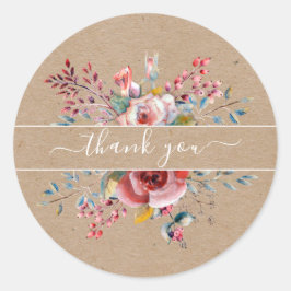 Adesivo Obrigado a aquarela flores rústicas, vinheta kraft
