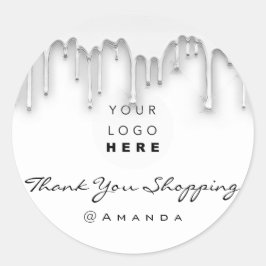 Adesivo Obrigado A Comprar Nome Logotipo Prata Branca