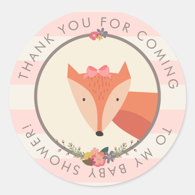 Adesivo Obrigado A Favor Do Chá de fraldas Da Fox Girl (Frente)