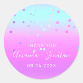 Adesivo Obrigado A Nome Data Azul Rosa Pastel Confetti