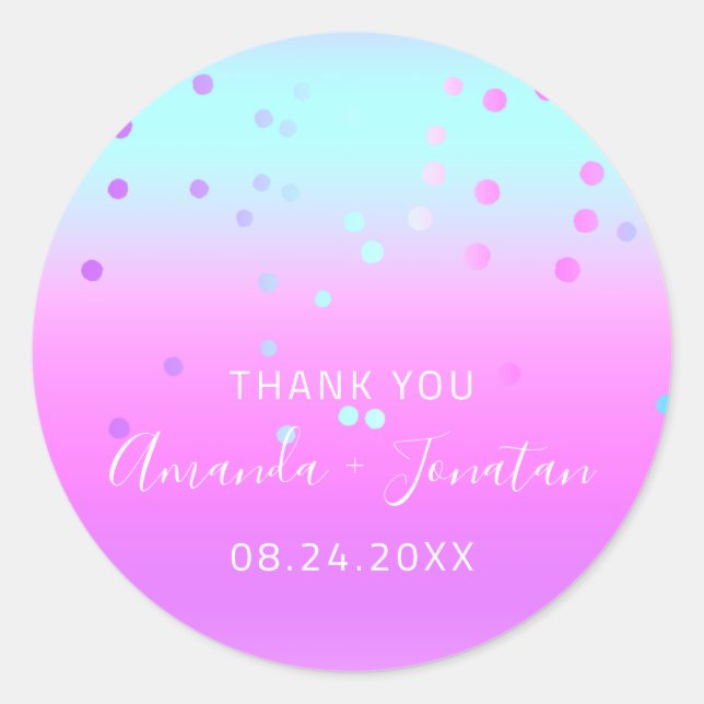 Adesivo Obrigado A Nome Data Azul Rosa Pastel Confetti (Frente)